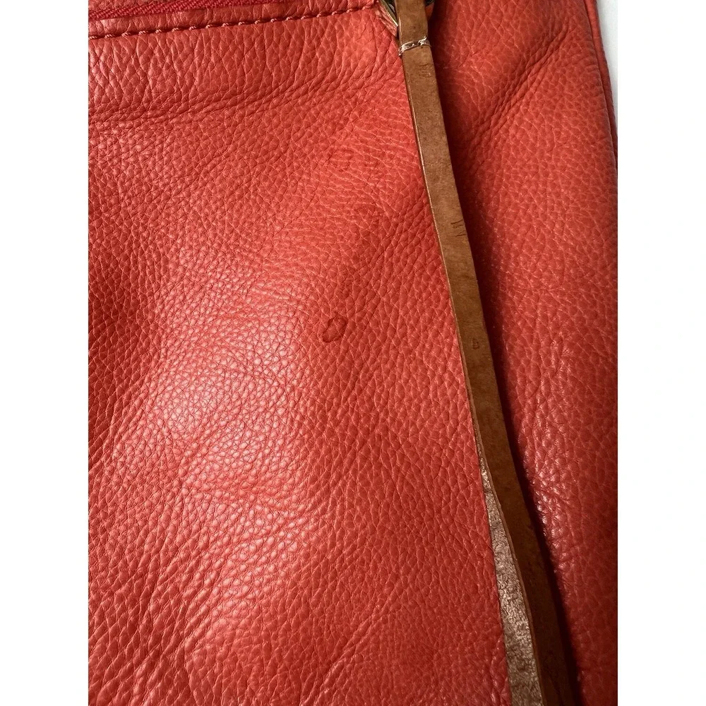Christopher Kon Leather Slouch Purse Salmon Orange Strap Outside Zip Pockets